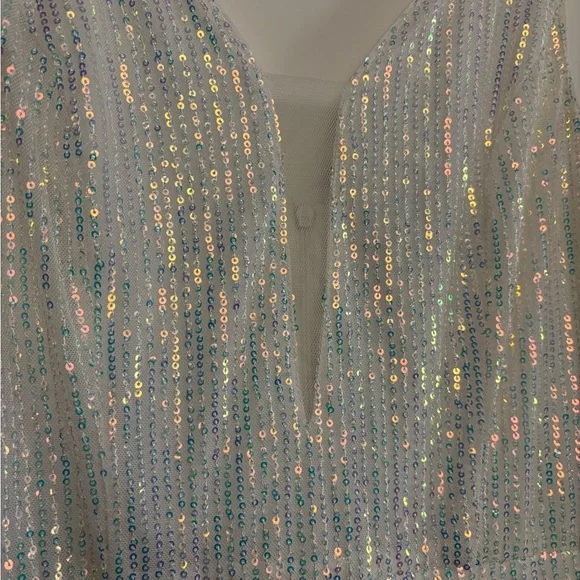 Grace Karin White Sequin Plunge Mini - Picture 5 of 8